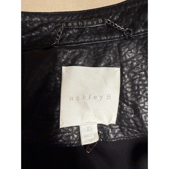 Ashley B Jacket Womens XS Black Mixed Media Leather Moto Asym Zip Sheer Sleeves - Picture 11 of 15